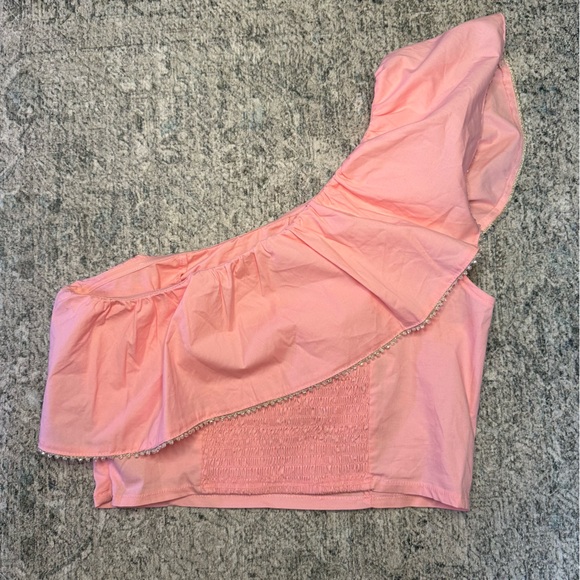 Wildfox Pink One-Shoulder Ruffle Top - Picture 2 of 6